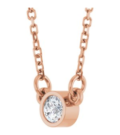 61134 Necklace Set 14K Rose Round Natural White Sapphire 3 Mm 16 In Polished Natural White Sapphire Solitaire Necklace
