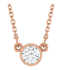 61134 Necklace Set 14K Rose Round Natural White Sapphire 4 Mm 16 In Polished Natural White Sapphire Solitaire Necklace