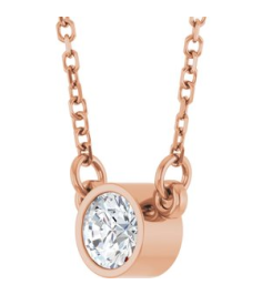 61134 Necklace Set 14K Rose Round Natural White Sapphire 4 Mm 16 In Polished Natural White Sapphire Solitaire Necklace