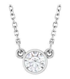 61134 Necklace Set Platinum Round Natural White Sapphire 4 Mm 16 In Polished Natural White Sapphire Solitaire Necklace