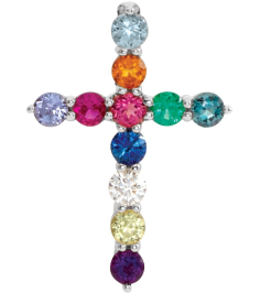 R42359 Pendant Set 14K White Round Natural Multi-Gemstone 14.6 X 10.5 Mm 1.8Mm 0.03 Ct I1, G-H Polished Natural Multi-Gemstone Cross Pendant