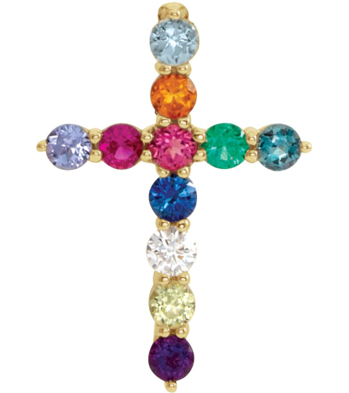 R42359 Pendant Set 14K Yellow Round Natural Multi-Gemstone 14.6 X 10.5 Mm 1.8Mm 0.03 Ct I1, G-H Polished Natural Multi-Gemstone Cross Pendant