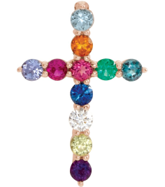 R42359 Pendant Set 14K Rose Round Natural Multi-Gemstone 14.6 X 10.5 Mm 1.8Mm 0.03 Ct I1, G-H Polished Natural Multi-Gemstone Cross Pendant