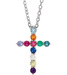 R42359 Necklace Set 14K White Round Natural Multi-Gemstone 14.6 X 10.5 Mm 1.8Mm 0.03 Ct I1, G-H 16-18 In Polished Natural Multi-Gemstone Cross Necklace