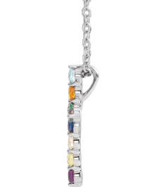 R42359 Necklace Set 14K White Round Natural Multi-Gemstone 14.6 X 10.5 Mm 1.8Mm 0.03 Ct I1, G-H 16-18 In Polished Natural Multi-Gemstone Cross Necklace
