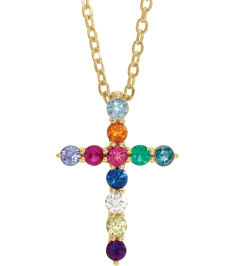 R42359 Necklace Set 14K Yellow Round Natural Multi-Gemstone 14.6 X 10.5 Mm 1.8Mm 0.03 Ct I1, G-H 16-18 In Polished Natural Multi-Gemstone Cross Necklace