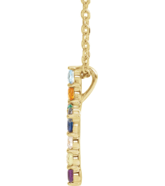 R42359 Necklace Set 14K Yellow Round Natural Multi-Gemstone 14.6 X 10.5 Mm 1.8Mm 0.03 Ct I1, G-H 16-18 In Polished Natural Multi-Gemstone Cross Necklace
