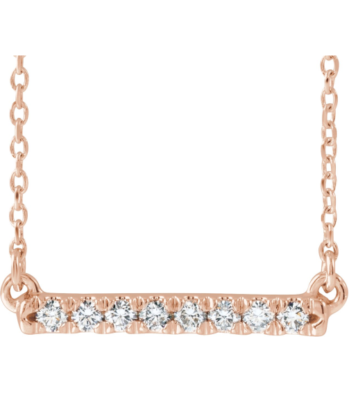 86969 Necklace Set 14K Rose Round Natural Diamond 1.7Mm 18 Ctw I1, G-H 16 In Polished French-Set Bar Necklace