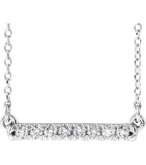 86969 Necklace Set 14K White Round Natural Diamond 1.7Mm 18 Ctw I1, G-H 18 In Polished French-Set Bar Necklace