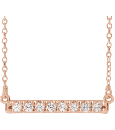 86969 Necklace Set 14K Rose Round Natural Diamond 2Mm 14 Ctw I1, G-H 18 In Polished French-Set Bar Necklace