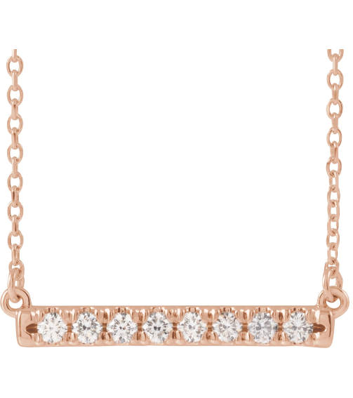 86969 Necklace Set 14K Rose Round Natural Diamond 2Mm 14 Ctw I1, G-H 18 In Polished French-Set Bar Necklace