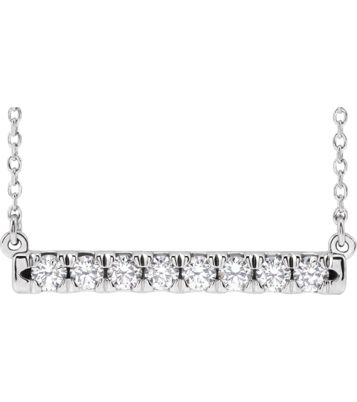 86969 Necklace Set 14K White Round Natural Diamond 2.5Mm 12 Ctw I1, G-H 18 In Polished French-Set Bar Necklace