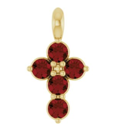 R42363 Pendant 14K Yellow Set Natural Mozambique Garnet Round 2 Mm 11.5 X 6.1 Mm Polished Natural Garnet Cross Pendant