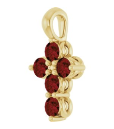R42363 Pendant 14K Yellow Set Natural Mozambique Garnet Round 2 Mm 11.5 X 6.1 Mm Polished Natural Garnet Cross Pendant