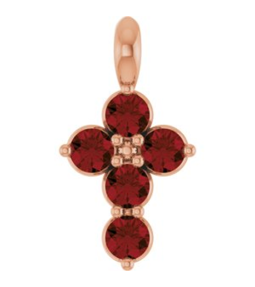 R42363 Pendant 14K Rose Set Natural Mozambique Garnet Round 2 Mm 11.5 X 6.1 Mm Polished Natural Garnet Cross Pendant