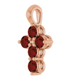 R42363 Pendant 14K Rose Set Natural Mozambique Garnet Round 2 Mm 11.5 X 6.1 Mm Polished Natural Garnet Cross Pendant
