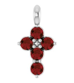 R42363 Pendant Platinum Set Natural Mozambique Garnet Round 2 Mm 11.5 X 6.1 Mm Polished Natural Garnet Cross Pendant