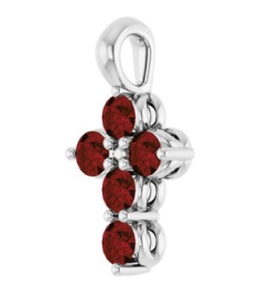 R42363 Pendant Platinum Set Natural Mozambique Garnet Round 2 Mm 11.5 X 6.1 Mm Polished Natural Garnet Cross Pendant