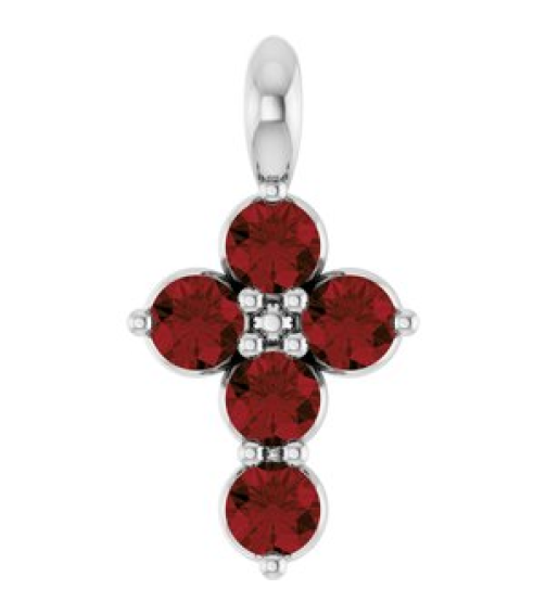 R42363 Pendant Sterling Silver Set Natural Mozambique Garnet Round 2 Mm 11.5 X 6.1 Mm Polished Natural Garnet Cross Pendant