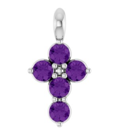 R42363 Pendant 14K White Set Natural Amethyst Round 2 Mm 11.5 X 6.1 Mm Polished Natural Amethyst Cross Pendant