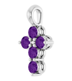 R42363 Pendant 14K White Set Natural Amethyst Round 2 Mm 11.5 X 6.1 Mm Polished Natural Amethyst Cross Pendant