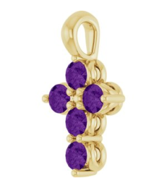 R42363 Pendant 14K Yellow Set Natural Amethyst Round 2 Mm 11.5 X 6.1 Mm Polished Natural Amethyst Cross Pendant