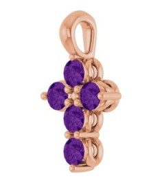 R42363 Pendant 14K Rose Set Natural Amethyst Round 2 Mm 11.5 X 6.1 Mm Polished Natural Amethyst Cross Pendant