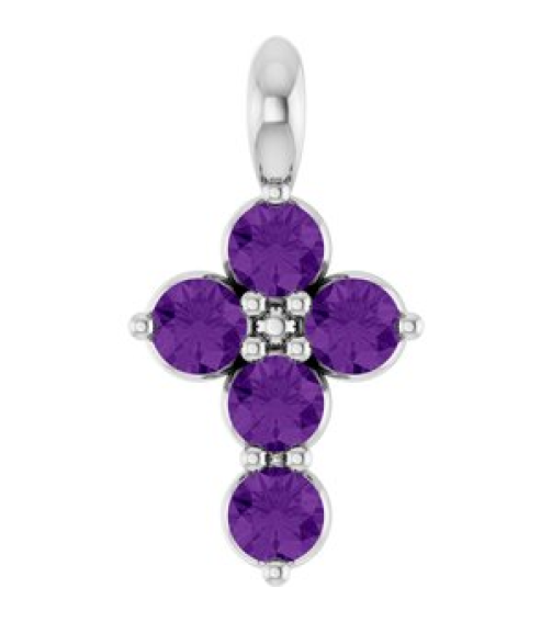 R42363 Pendant Platinum Set Natural Amethyst Round 2 Mm 11.5 X 6.1 Mm Polished Natural Amethyst Cross Pendant