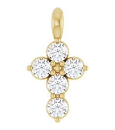 R42363 Pendant 14K Yellow Set Natural White Sapphire Round 2 Mm 11.5 X 6.1 Mm Polished Natural White Sapphire Cross Pendant
