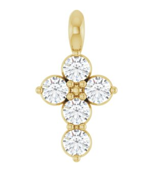 R42363 Pendant 14K Yellow Set Natural White Sapphire Round 2 Mm 11.5 X 6.1 Mm Polished Natural White Sapphire Cross Pendant