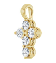 R42363 Pendant 14K Yellow Set Natural White Sapphire Round 2 Mm 11.5 X 6.1 Mm Polished Natural White Sapphire Cross Pendant