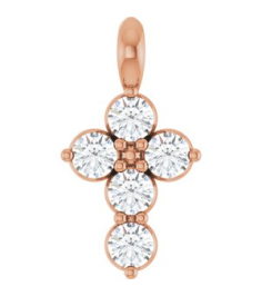 R42363 Pendant 14K Rose Set Natural White Sapphire Round 2 Mm 11.5 X 6.1 Mm Polished Natural White Sapphire Cross Pendant