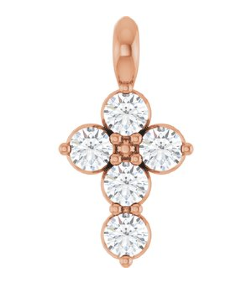 R42363 Pendant 14K Rose Set Natural White Sapphire Round 2 Mm 11.5 X 6.1 Mm Polished Natural White Sapphire Cross Pendant