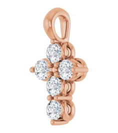 R42363 Pendant 14K Rose Set Natural White Sapphire Round 2 Mm 11.5 X 6.1 Mm Polished Natural White Sapphire Cross Pendant