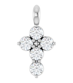 R42363 Pendant Platinum Set Natural White Sapphire Round 2 Mm 11.5 X 6.1 Mm Polished Natural White Sapphire Cross Pendant