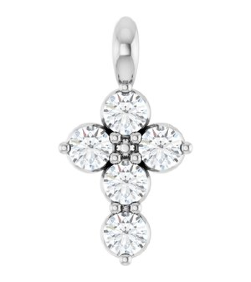R42363 Pendant Platinum Set Natural White Sapphire Round 2 Mm 11.5 X 6.1 Mm Polished Natural White Sapphire Cross Pendant