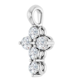 R42363 Pendant Platinum Set Natural White Sapphire Round 2 Mm 11.5 X 6.1 Mm Polished Natural White Sapphire Cross Pendant
