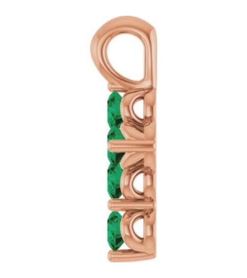 R42363 Pendant 14K Rose Set Lab-Grown Emerald Round 2 Mm 11.5 X 6.1 Mm Polished Lab-Grown Emerald Cross Pendant
