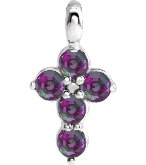 R42363 Pendant 14K White Set Natural Alexandrite Round 2 Mm 11.5 X 6.1 Mm Polished Natural Alexandrite Cross Pendant