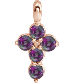 R42363 Pendant 14K Rose Set Natural Alexandrite Round 2 Mm 11.5 X 6.1 Mm Polished Natural Alexandrite Cross Pendant