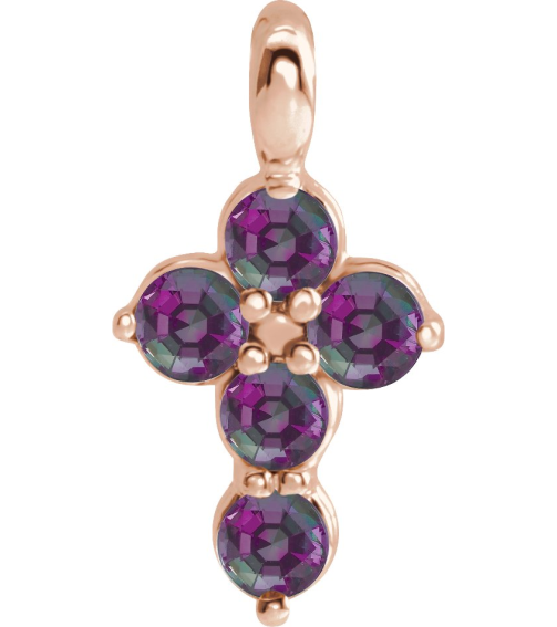 R42363 Pendant 14K Rose Set Natural Alexandrite Round 2 Mm 11.5 X 6.1 Mm Polished Natural Alexandrite Cross Pendant