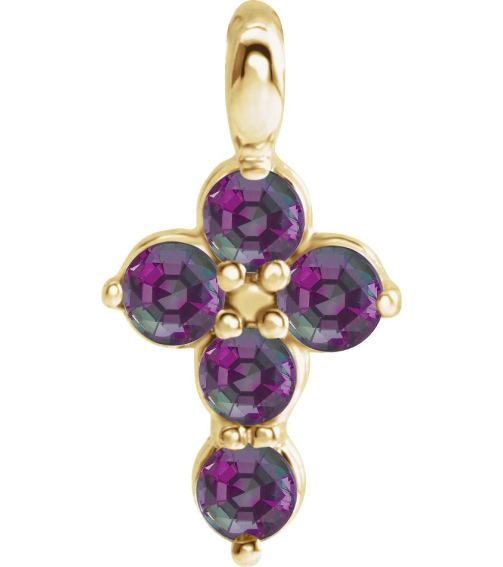 R42363 Pendant 14K Yellow Set Lab-Grown Alexandrite Round 2 Mm 11.5 X 6.1 Mm Polished Lab-Grown Alexandrite Cross Pendant