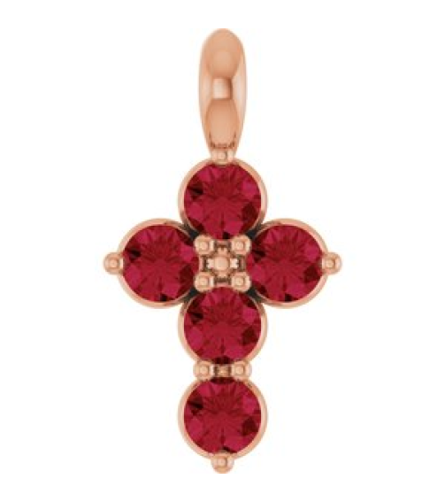 R42363 Pendant 14K Rose Set Lab-Grown Ruby Round 2 Mm 11.5 X 6.1 Mm Polished Lab-Grown Ruby Cross Pendant