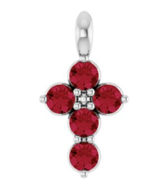 R42363 Pendant Platinum Set Lab-Grown Ruby Round 2 Mm 11.5 X 6.1 Mm Polished Lab-Grown Ruby Cross Pendant
