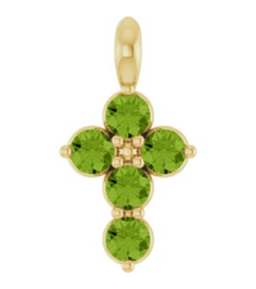R42363 Pendant 14K Yellow Set Natural Peridot Round 2 Mm 11.5 X 6.1 Mm Polished Natural Periot Cross Pendant