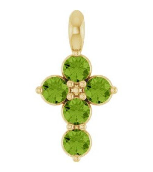 R42363 Pendant 14K Yellow Set Natural Peridot Round 2 Mm 11.5 X 6.1 Mm Polished Natural Periot Cross Pendant