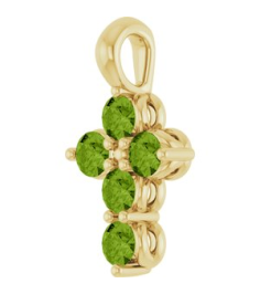 R42363 Pendant 14K Yellow Set Natural Peridot Round 2 Mm 11.5 X 6.1 Mm Polished Natural Periot Cross Pendant