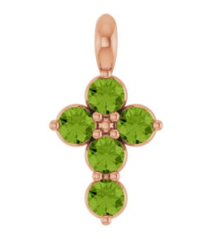 R42363 Pendant 14K Rose Set Natural Peridot Round 2 Mm 11.5 X 6.1 Mm Polished Natural Periot Cross Pendant