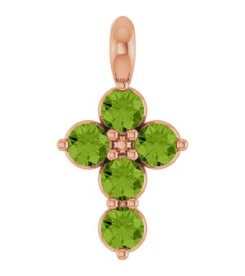 R42363 Pendant 14K Rose Set Natural Peridot Round 2 Mm 11.5 X 6.1 Mm Polished Natural Periot Cross Pendant