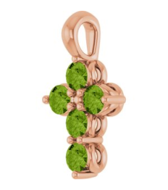 R42363 Pendant 14K Rose Set Natural Peridot Round 2 Mm 11.5 X 6.1 Mm Polished Natural Periot Cross Pendant